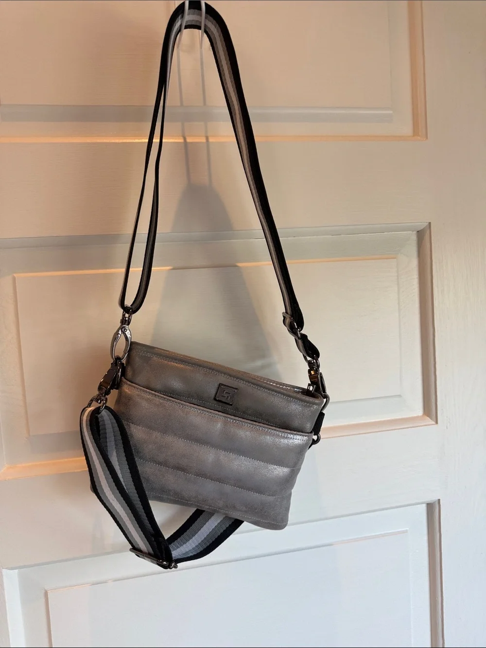 THINK ROYLN Metallic Gray Quilted Convertible Crossbody Bag